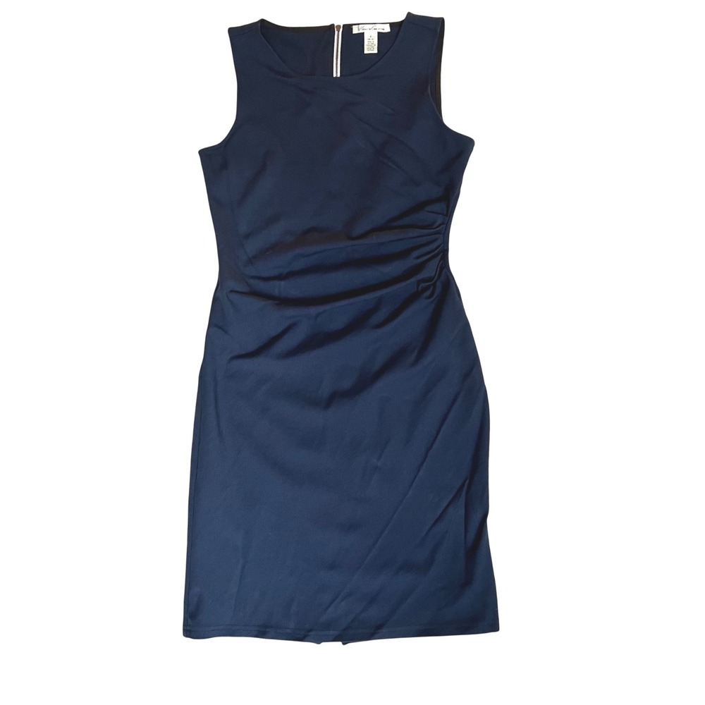 Vintage Kenneth Cole‎ New York Navy Blue Ruched Sheath Dress Sleeveless